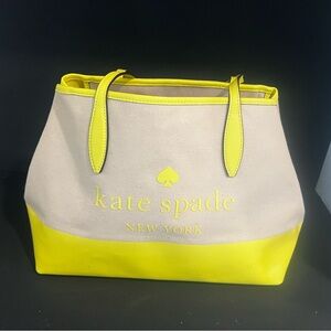 kate spade Canvas Tote in Cream and Yellow Trim